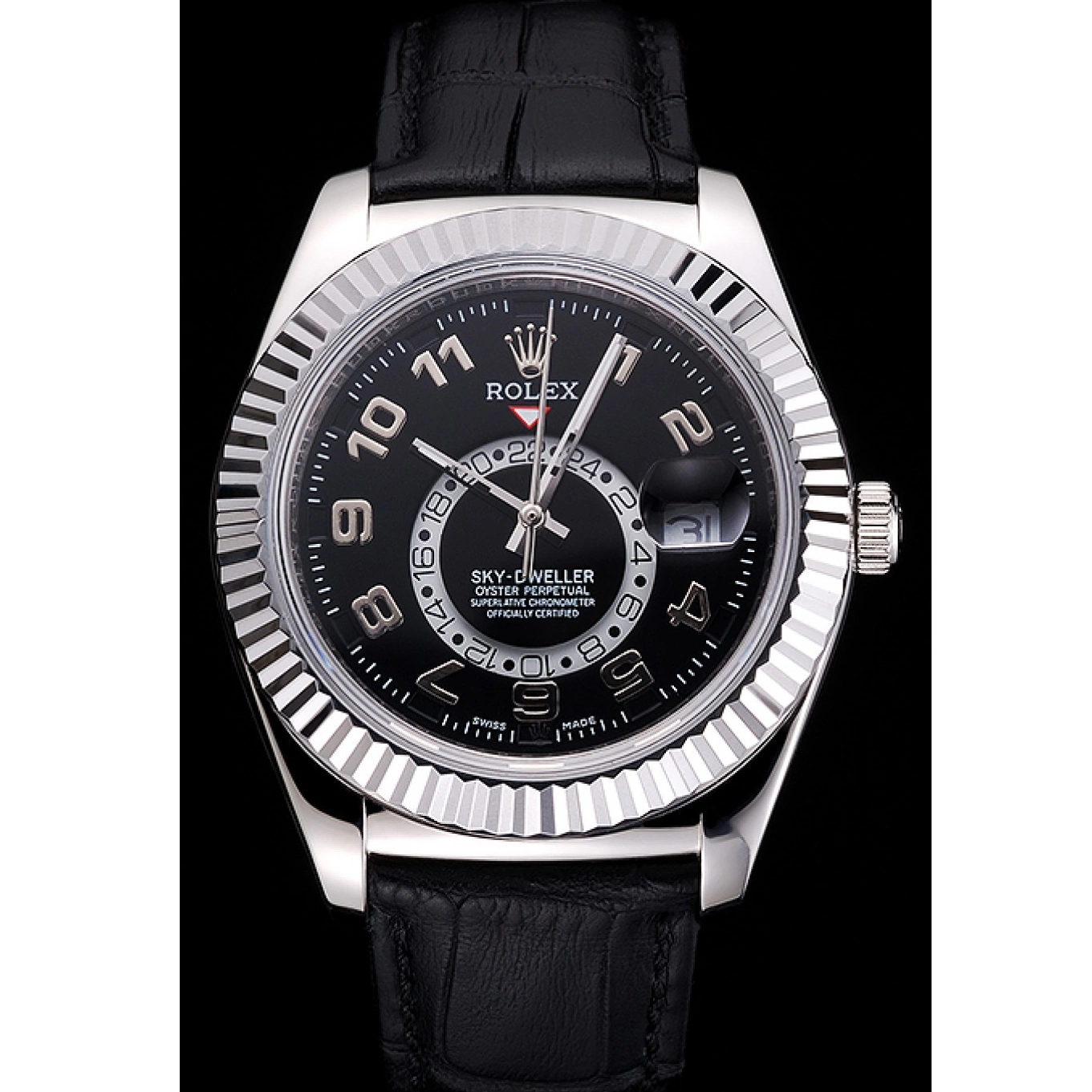 AAA Replica Watches Steel Dweller Case Leather Strap Stainless Sky Dial Black Black Rolex 0701